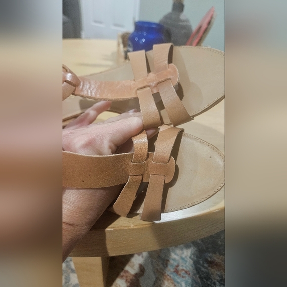 FRANCO SARTO Leather Tan Wedges with Elegant Straps. Size 10 - Picture 8 of 13